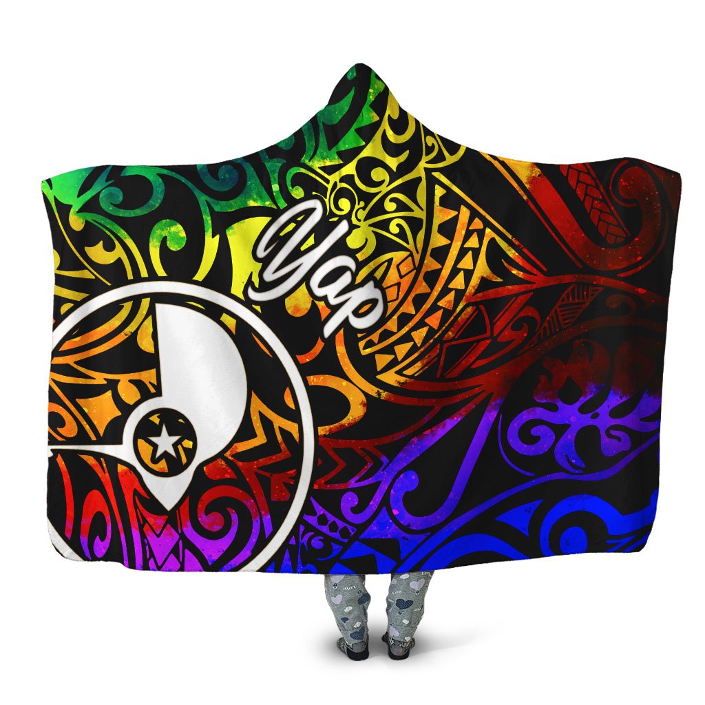 Yap Hooded Blanket - Rainbow Polynesian Pattern Hooded Blanket Rainbow - Polynesian Pride