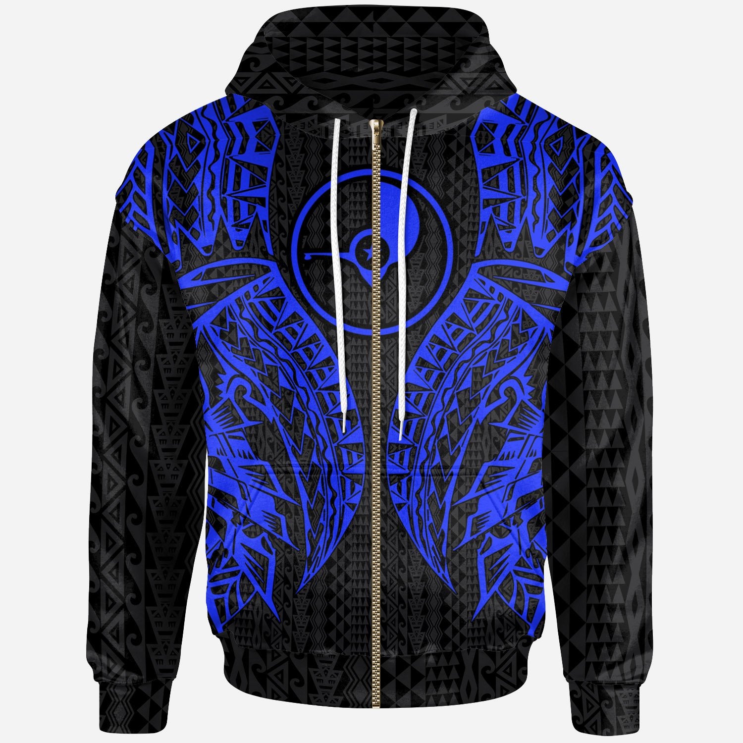 Yap Zip up Hoodie Polynesian Lion Head Blue Style Unisex Blue - Polynesian Pride