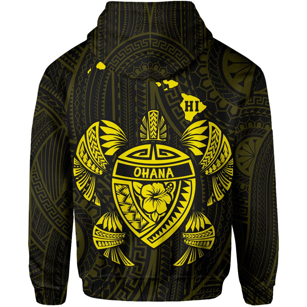 Polynesian Kakau Turtle Ohana Map of Hawaii Zip Hoodie Yellow - Polynesian Pride