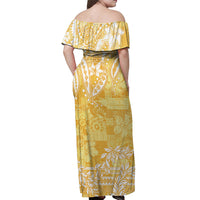Polynesian Off Shoulder Long Dress Tapa Plumeria Style - Yellow LT7 - Polynesian Pride