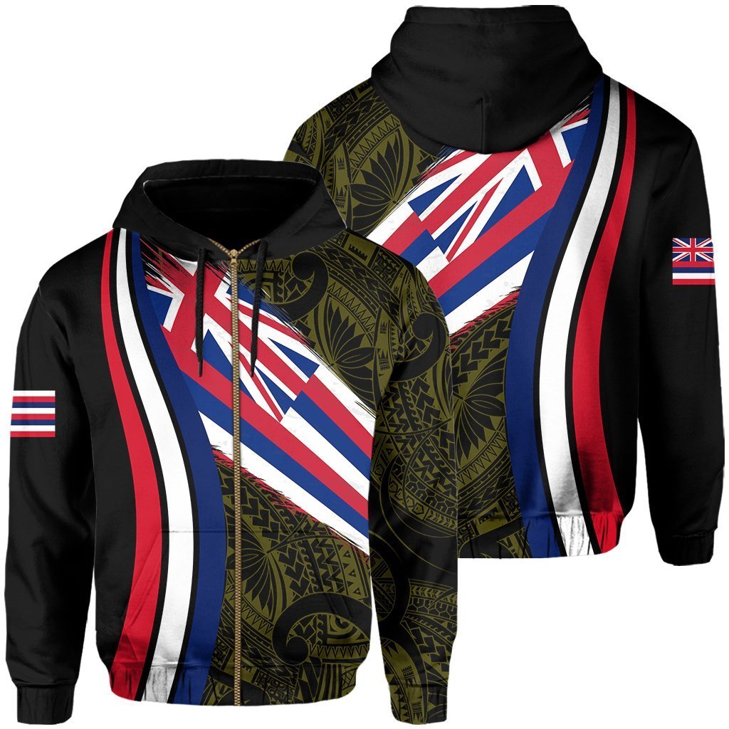 Hawaii Flag Polynesian Hoodie Zip Yellow Ten Style Unisex Yellow - Polynesian Pride