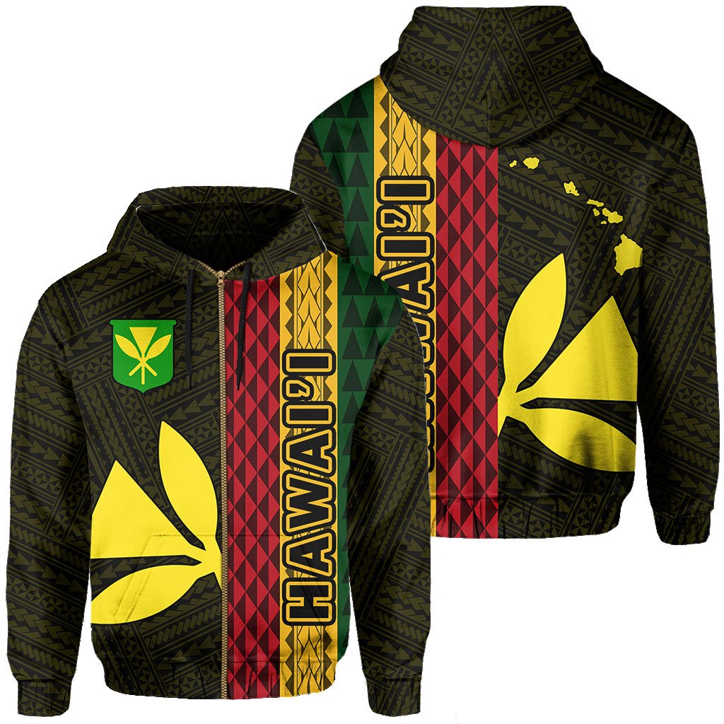 Polynesian Kakau Kanaka Flag Map of Hawaii Zip Hoodie Yellow Unisex Yellow - Polynesian Pride