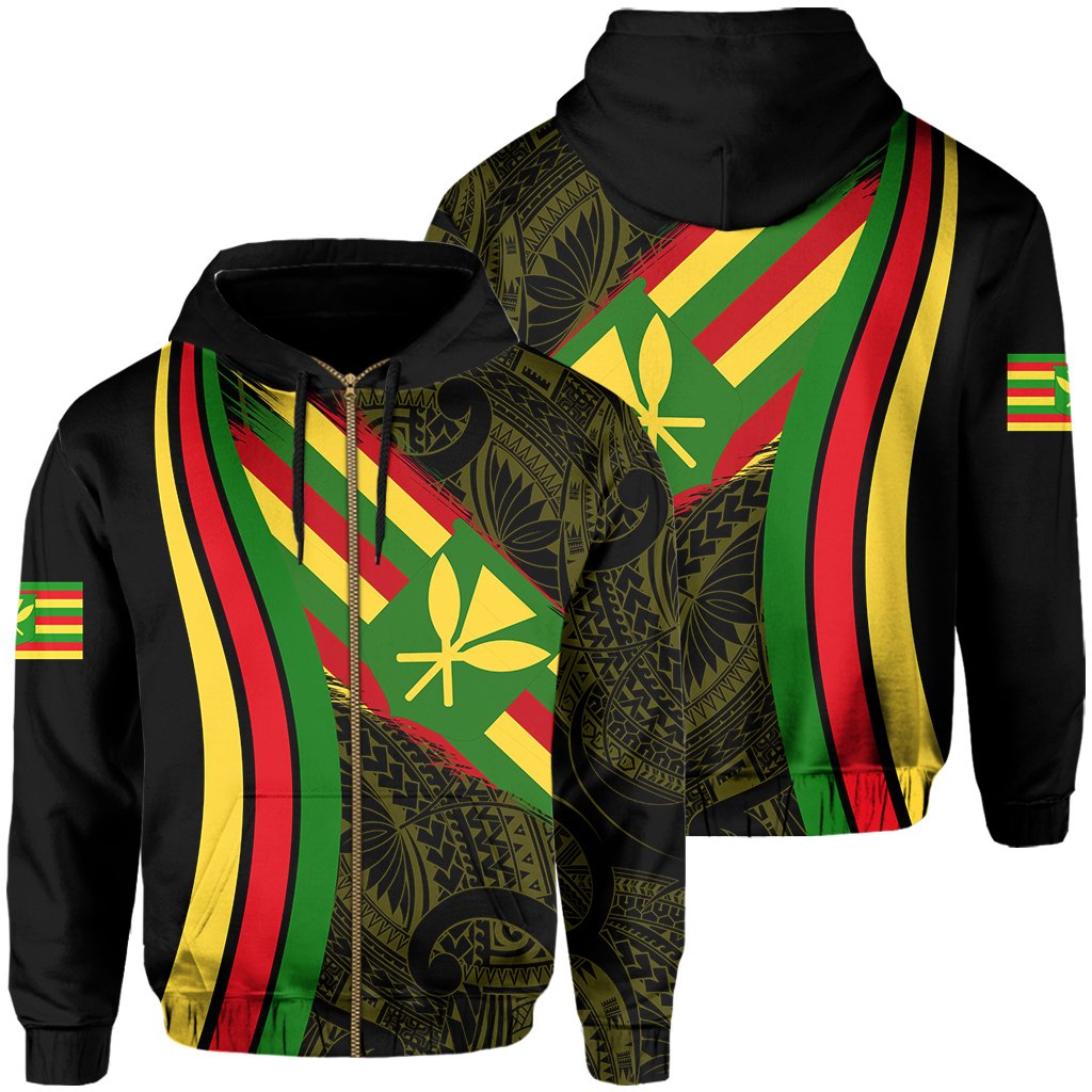 Hawaii Polynesian Kanaka Flag Hoodie Zip Yellow Ten Style Unisex Beige - Polynesian Pride