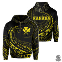 Kanaka Zipper Hoodie Frida Style Yellow Unisex Black - Polynesian Pride