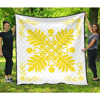 Hawaiian Quilt Maui Plant And Hibiscus Premium Quilt - Yellow White - AH Yellow - Polynesian Pride