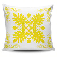 Hawaiian Quilt Maui Plant And Hibiscus Pattern Pillow Covers - Yellow White - AH One Size Yellow - Polynesian Pride