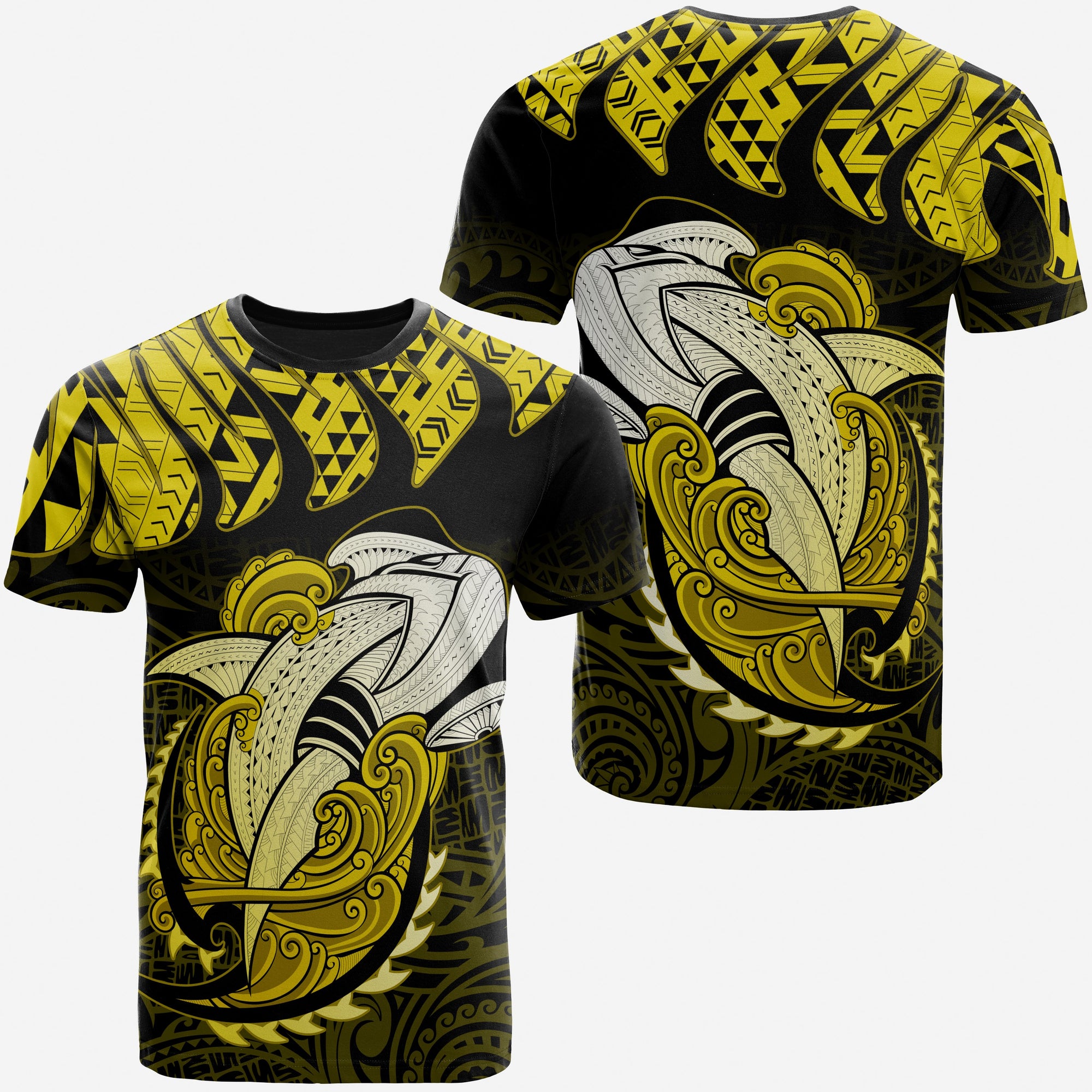 Hawaii Polynesian Aumakua Hammerhead Shark T Shirt Cloud Style Yellow Unisex Yellow - Polynesian Pride