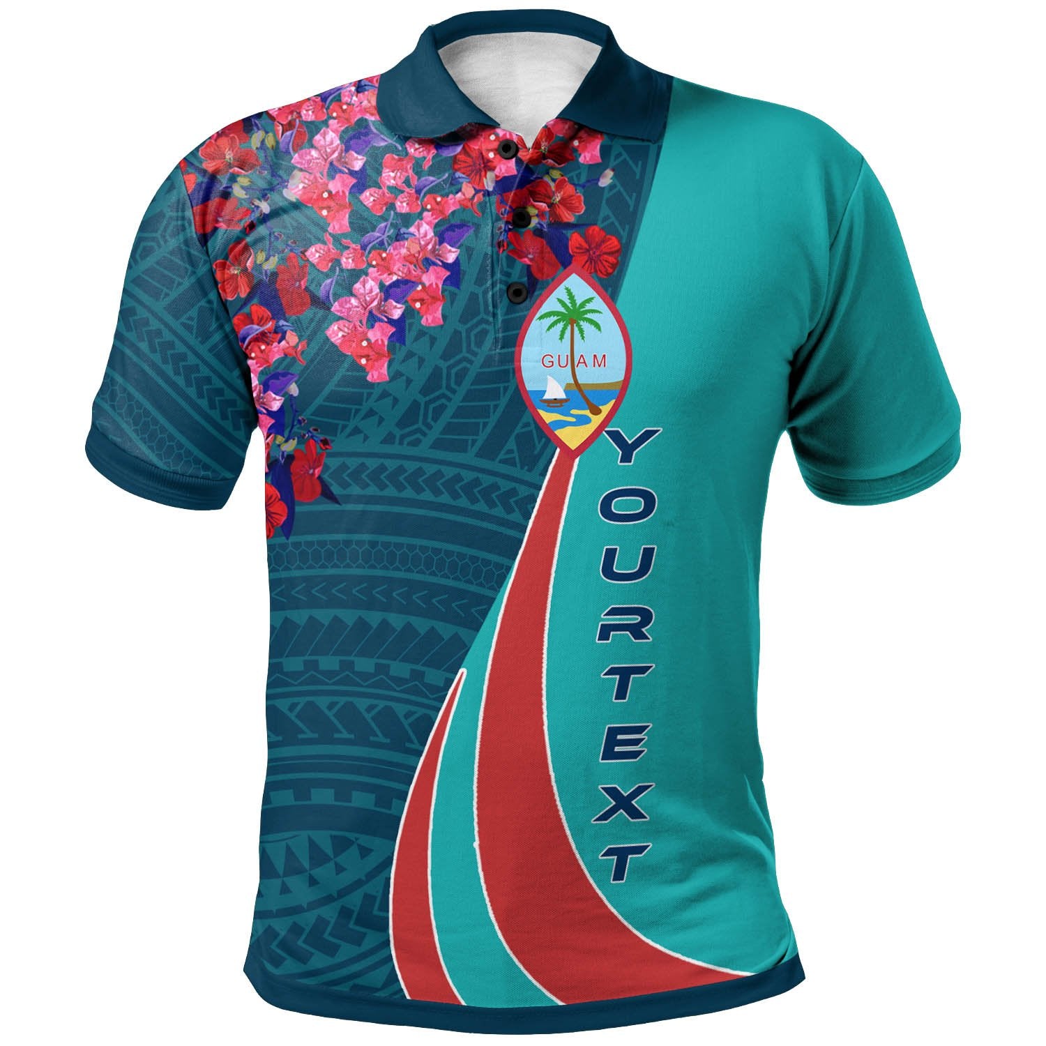 Guam Polo Shirt Custom Guahan Flower Sport Unisex Blue - Polynesian Pride