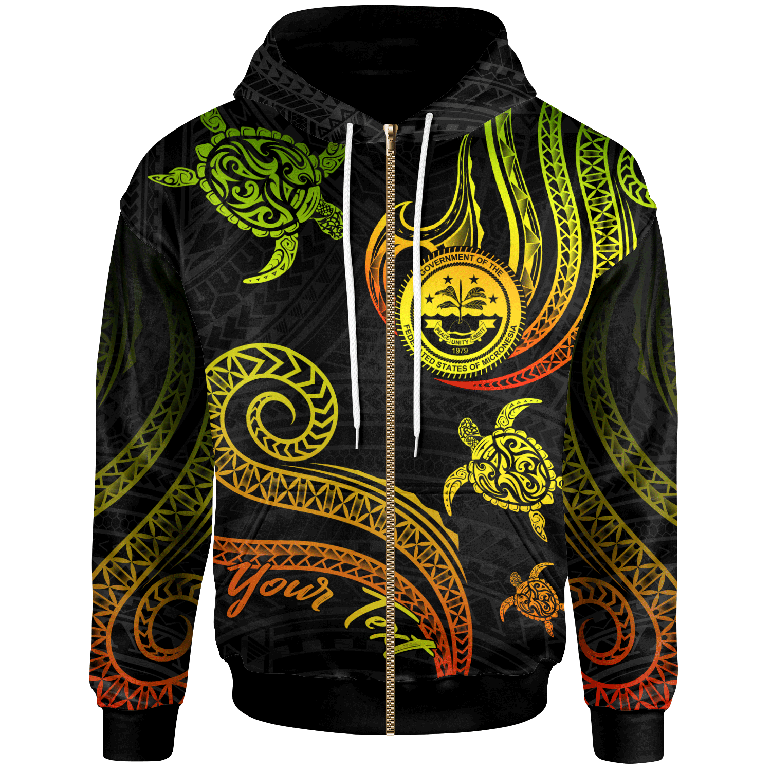 Federated States of Micronesia Custom Zip Hoodie Polynesian Turtle With Pattern Reggae Unisex Reggae - Polynesian Pride