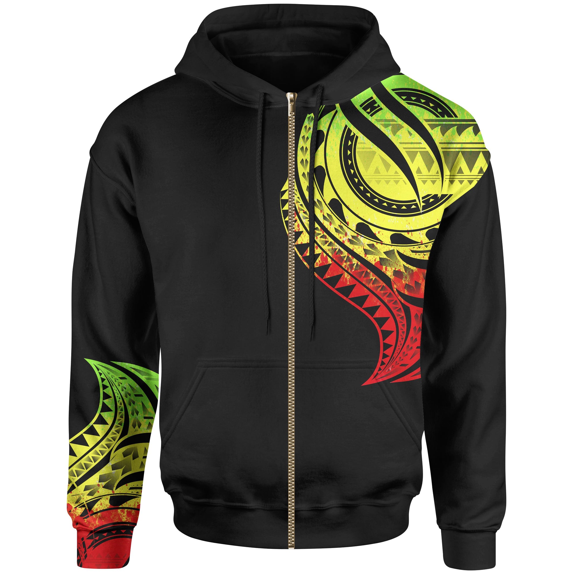 Kosrae State Zip Hoodie Kosrae State Tatau Reggae Patterns With Coat of Arms Unisex Black - Polynesian Pride