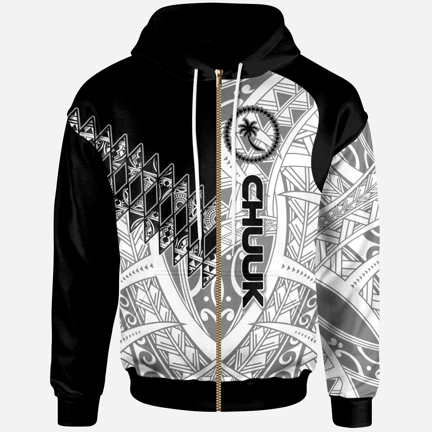 Chuuk Zip Hoodie Symmetry Style Unisex Black - Polynesian Pride