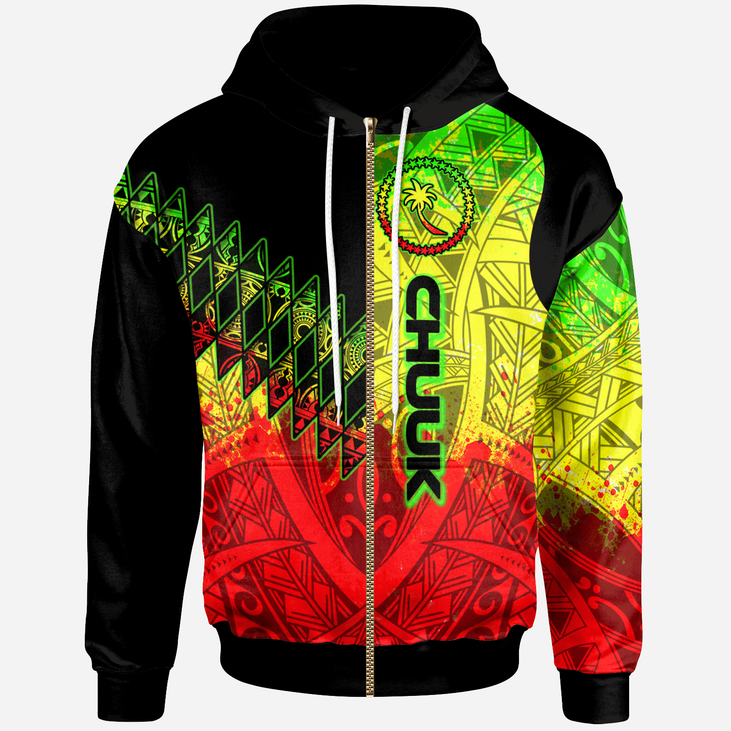 Chuuk Zip Hoodie Reggage Color Symmetry Style Unisex Black - Polynesian Pride