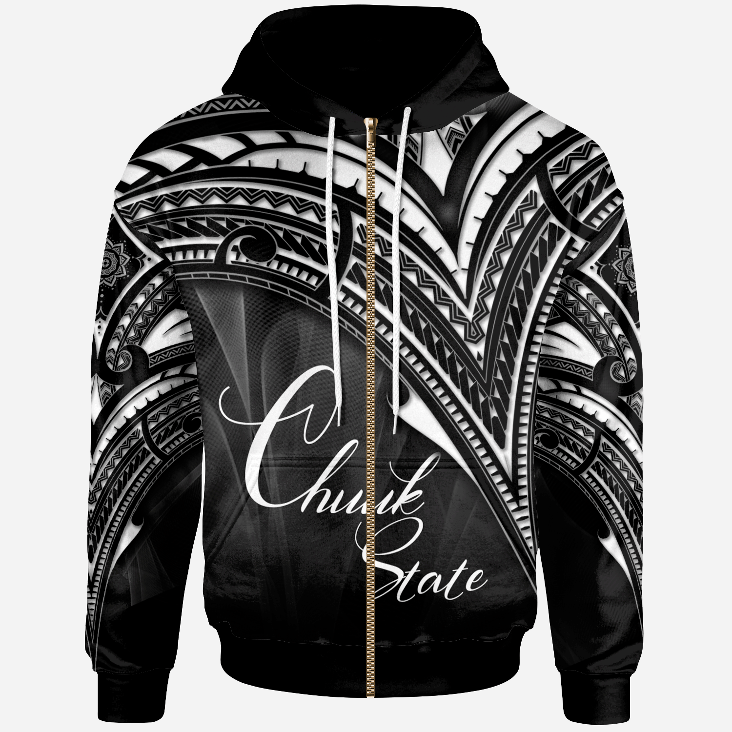 Chuuk State Zip Hoodie Cross Style Unisex Black - Polynesian Pride