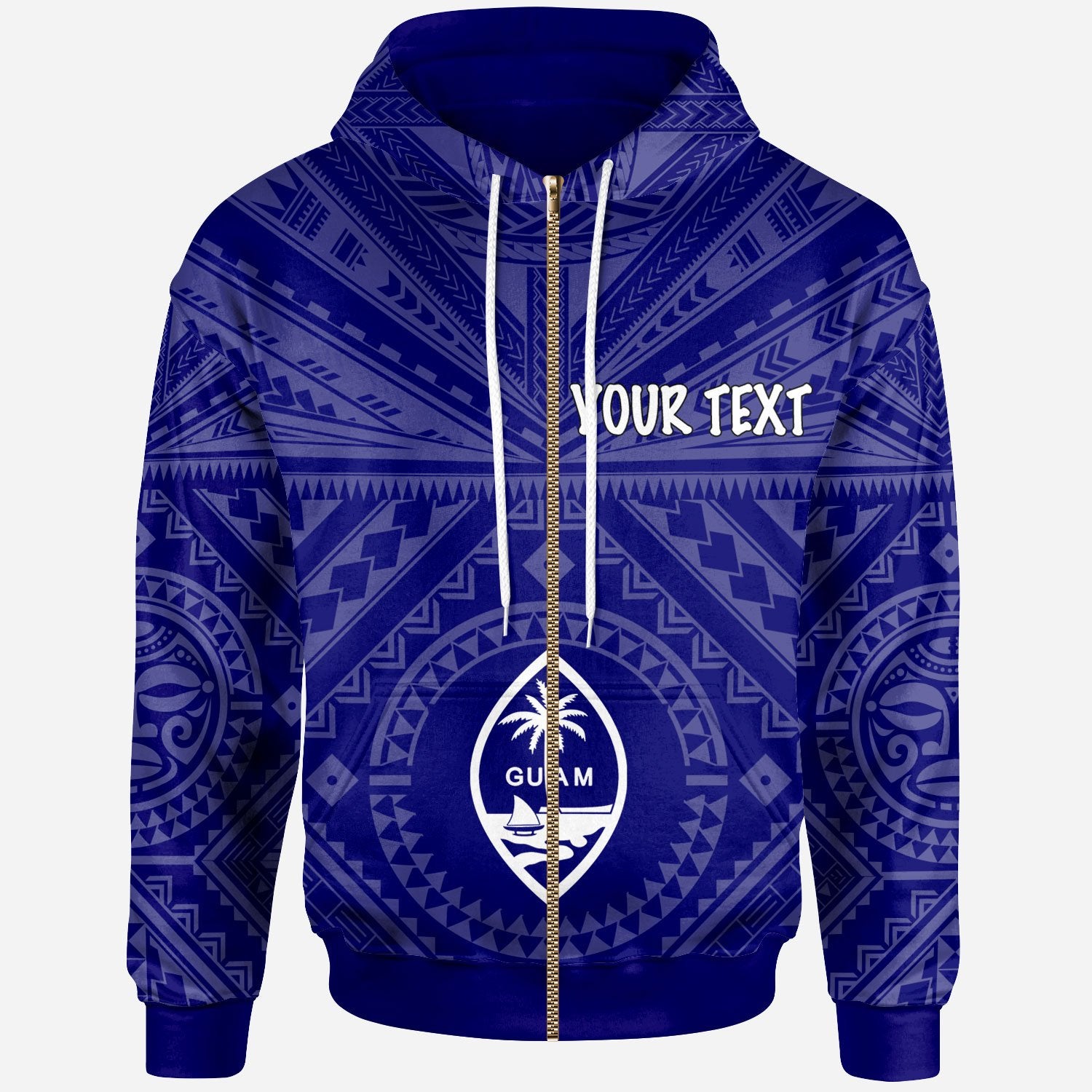 Guam Custom Zip up Hoodie Guam Seal With Polynesian Tattoo Style (Blue) Unisex Blue - Polynesian Pride