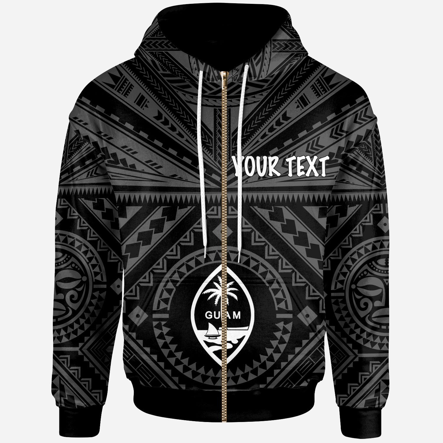 Guam Custom Zip up Hoodie Guam Seal With Polynesian Tattoo Style (Black) Unisex Black - Polynesian Pride