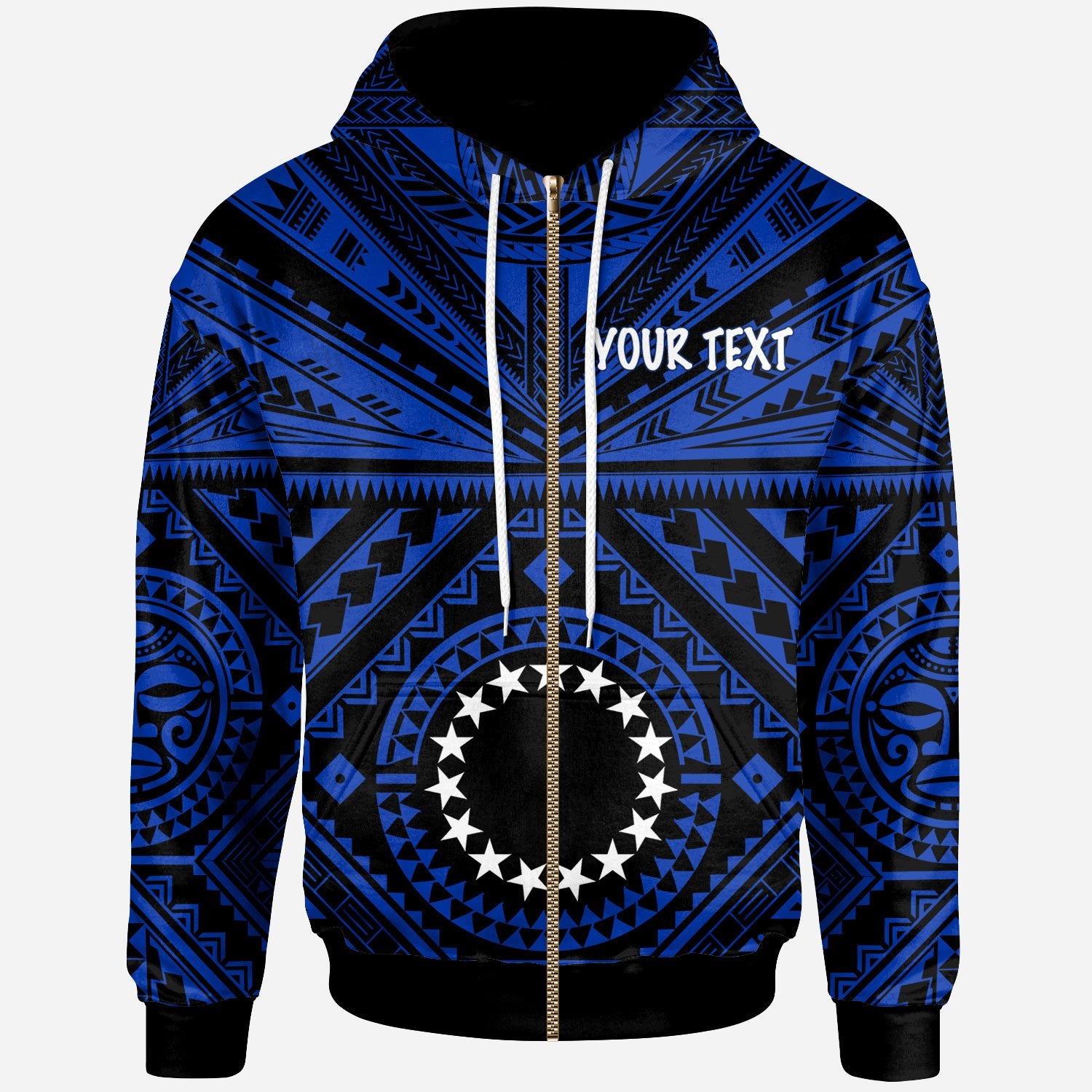 Cook Island Custom Zip up Hoodie Seal With Polynesian Tattoo Style (Blue) Unisex Blue - Polynesian Pride