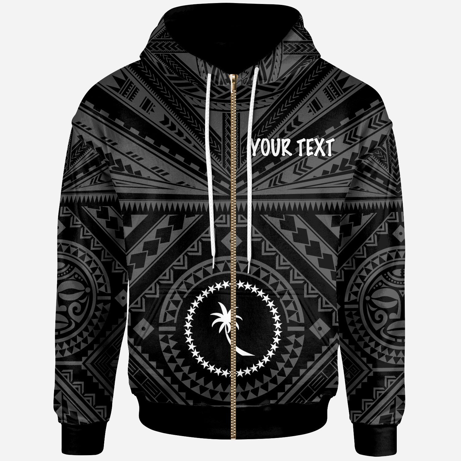 Chuuk Custom Zip up Hoodie Chuuk Seal With Polynesian Tattoo Style (Black) Unisex Black - Polynesian Pride