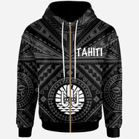 Tahiti Zip up Hoodie Tahiti Seal In Polynesian Tattoo Style (Black) Unisex Black - Polynesian Pride
