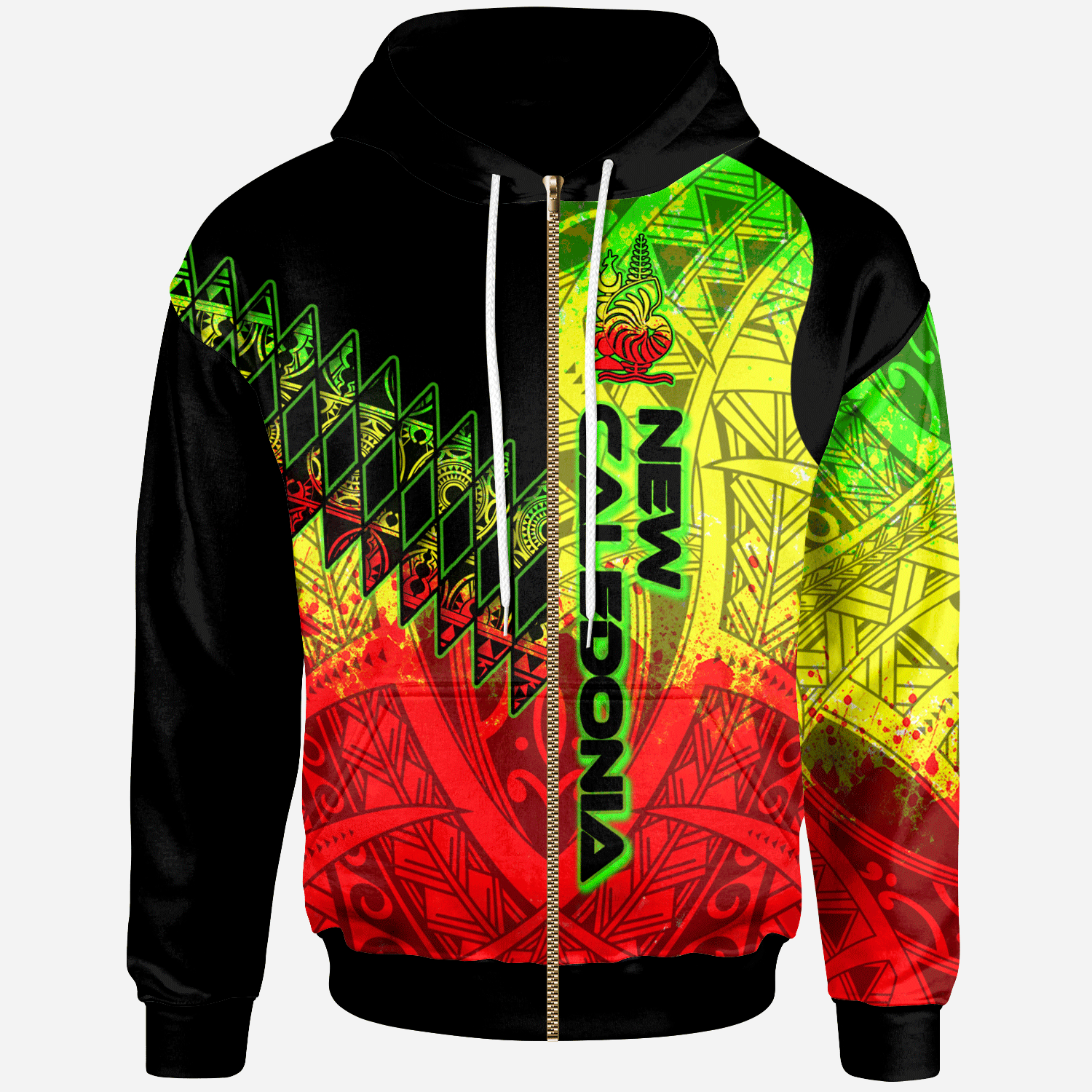 New Caledonia Zip Hoodie Reggage Color Symmetry Style Unisex Black - Polynesian Pride