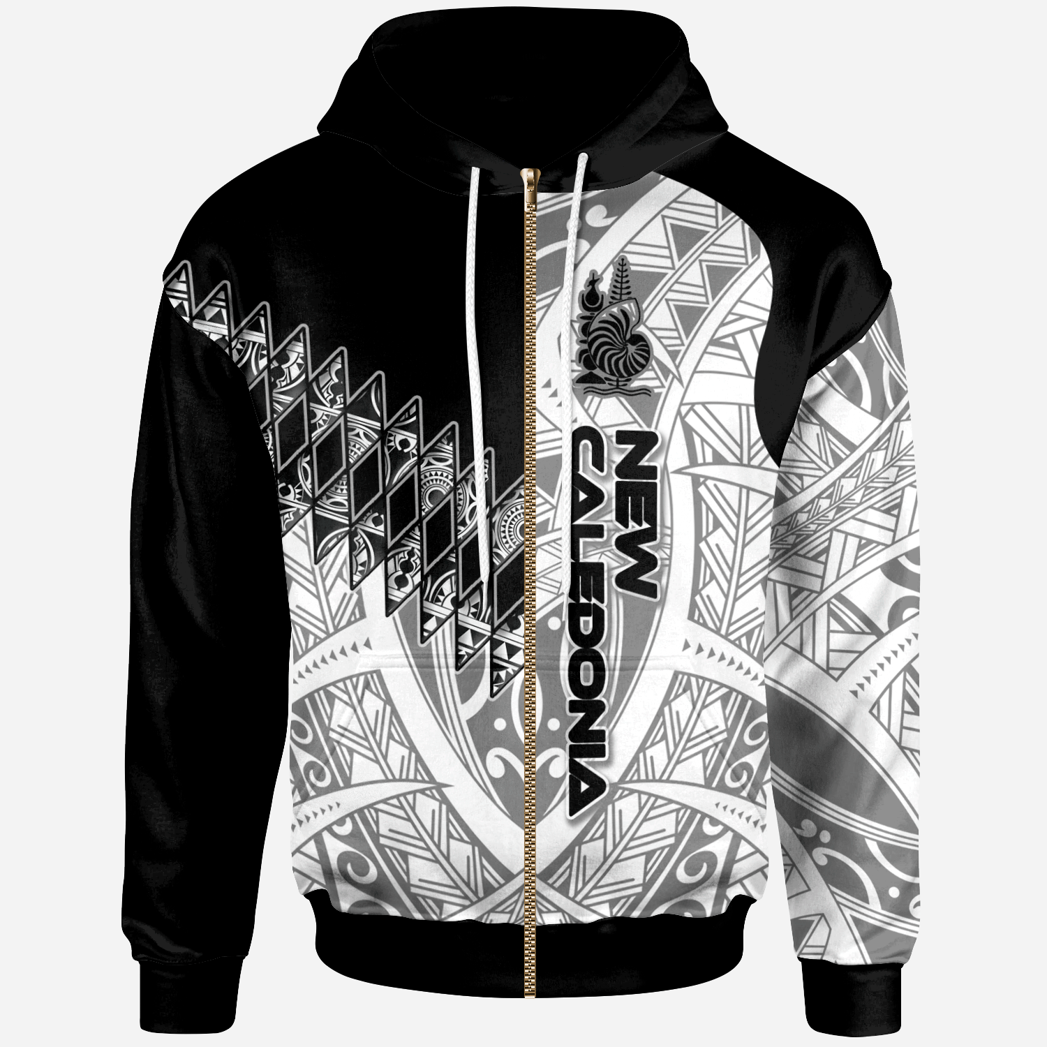 New Caledonia Zip Hoodie Symmetry Style Unisex Black - Polynesian Pride