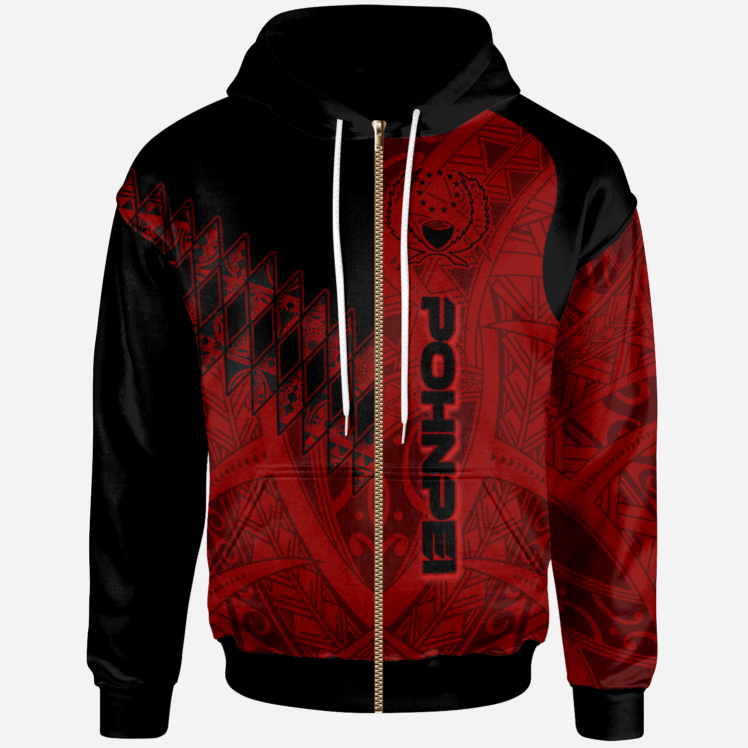 Pohnpei Zip Hoodie Red Color Symmetry Style Unisex Black - Polynesian Pride