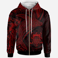 Tuvalu Zip up Hoodie Humpback Whale & Coat of Arms Red Unisex Red - Polynesian Pride