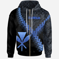 Hawaii Kanaka Maoli Zip up Hoodie Hawaii Kanaka Maoli Zip up Hoodie Coat of Arms With Polynesian Tattoo Blue Unisex Blue - Polynesian Pride