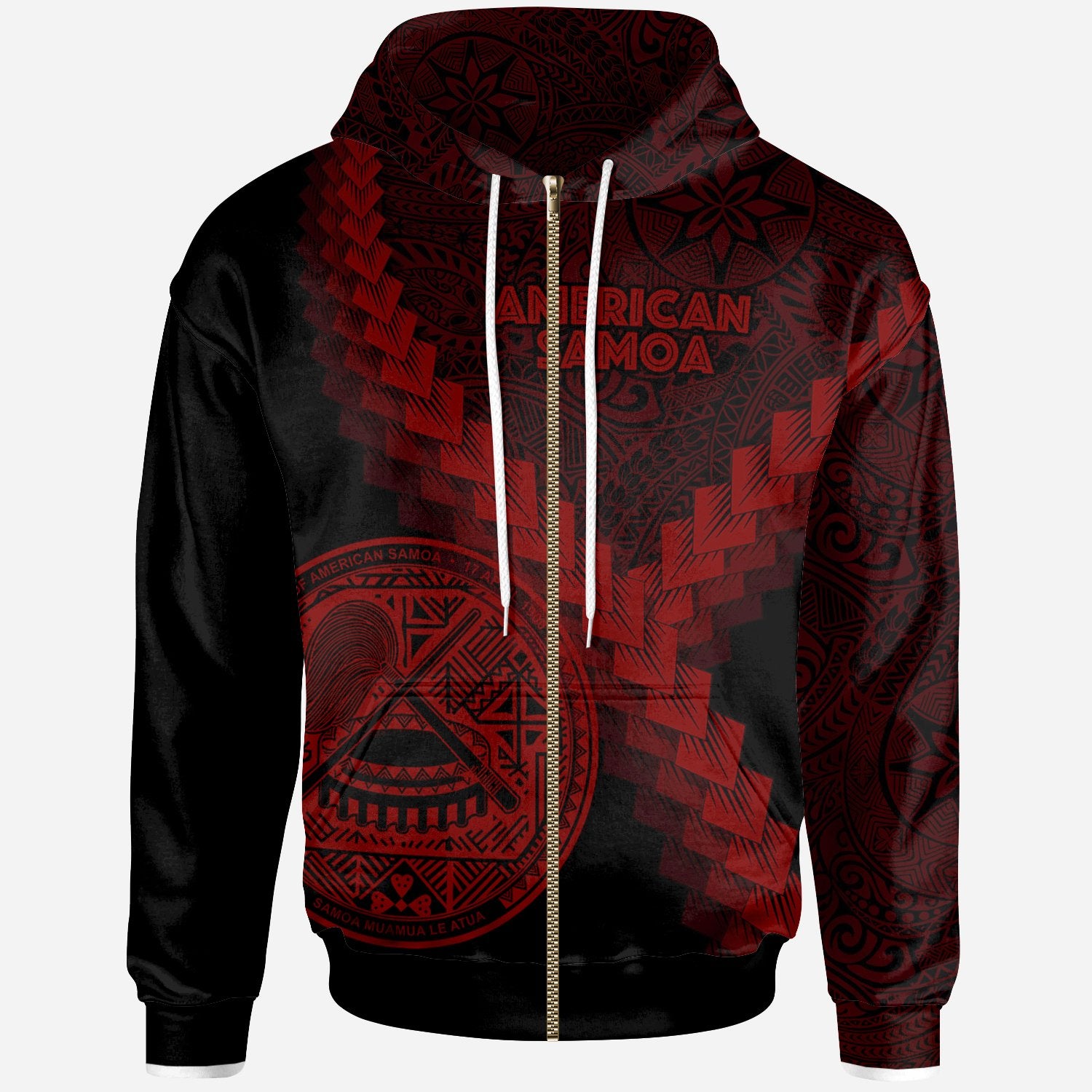 American Samoa Zip up Hoodie American Samoa Coat of Arms With Polynesian Tattoo Red Unisex Red - Polynesian Pride