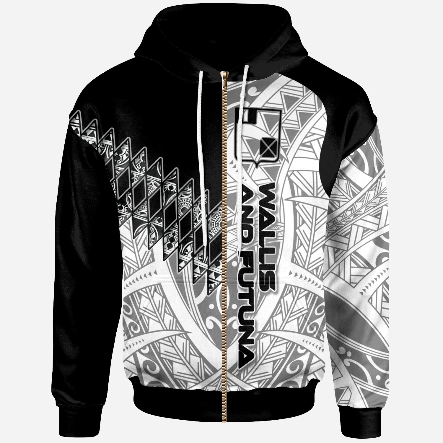 Wallis and Futuna Zip Hoodie Symmetry Style Unisex Black - Polynesian Pride