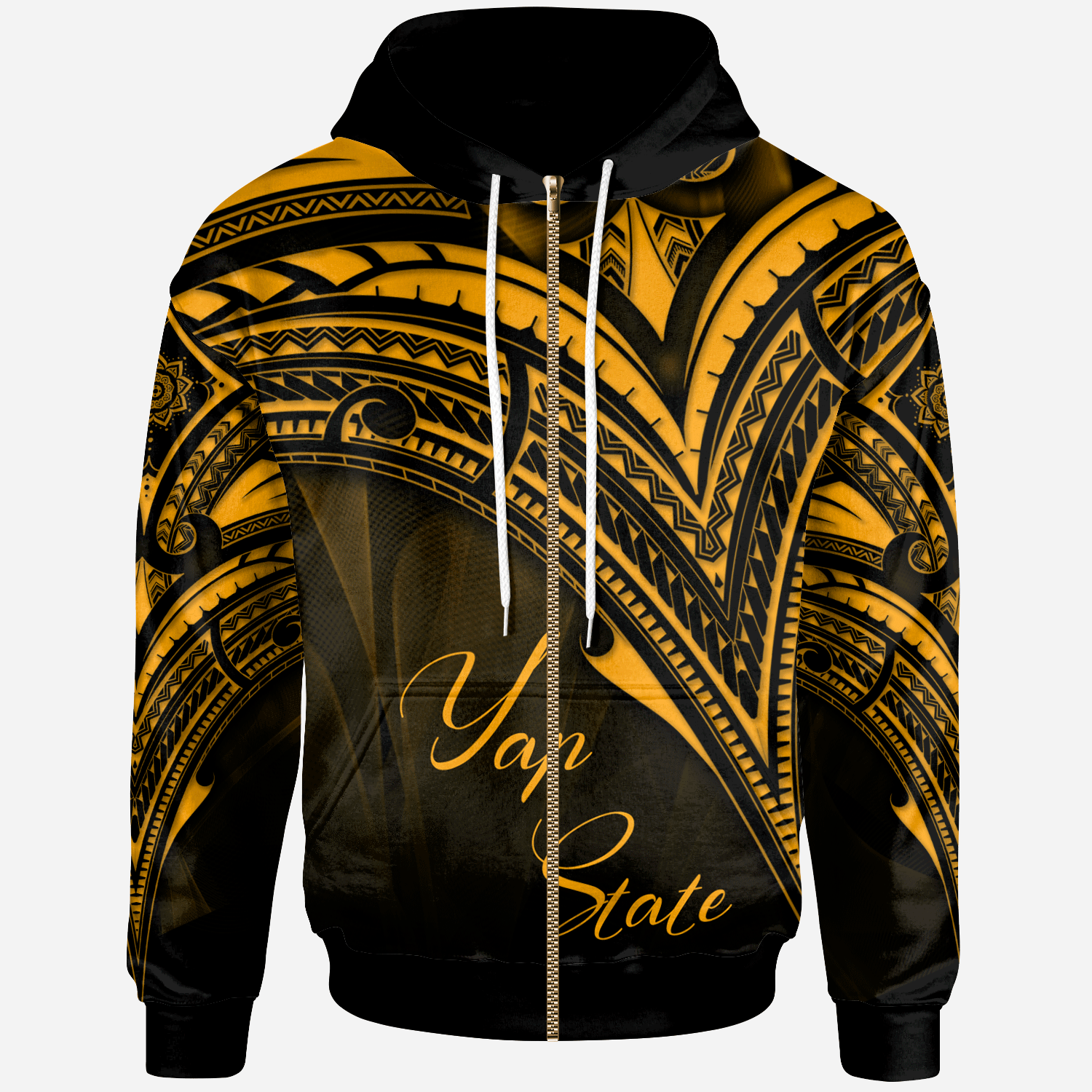 Yap State Zip Hoodie Gold Color Cross Style Unisex Black - Polynesian Pride