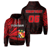 (Custom and Number) Tonga Zip Hoodie Kalia Polynesian NO.1 LT6 Unisex Red - Polynesian Pride