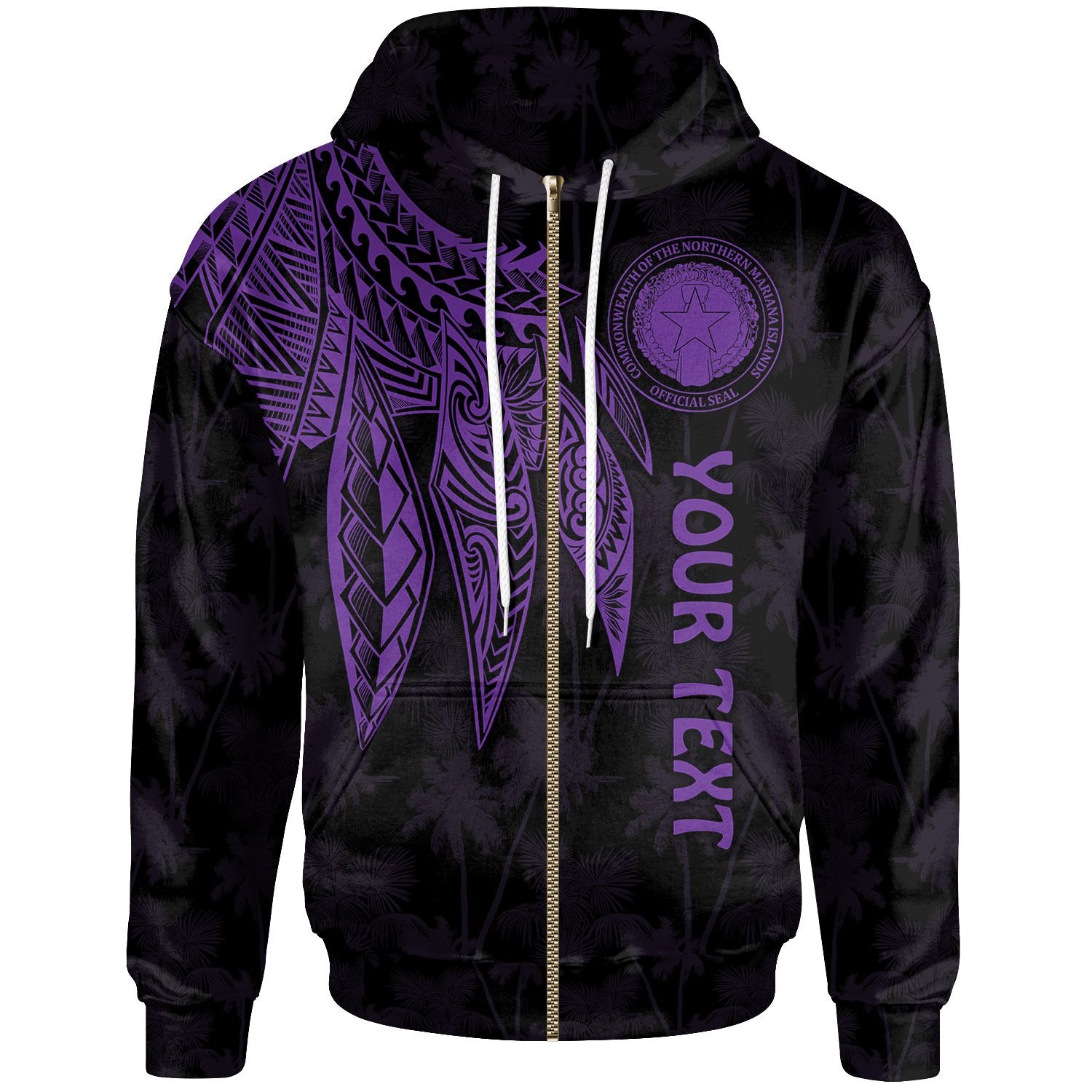 Northern Mariana Islands Polynesian Custom Zip up Hoodie Polynesian Wings Purple Unisex Purple - Polynesian Pride