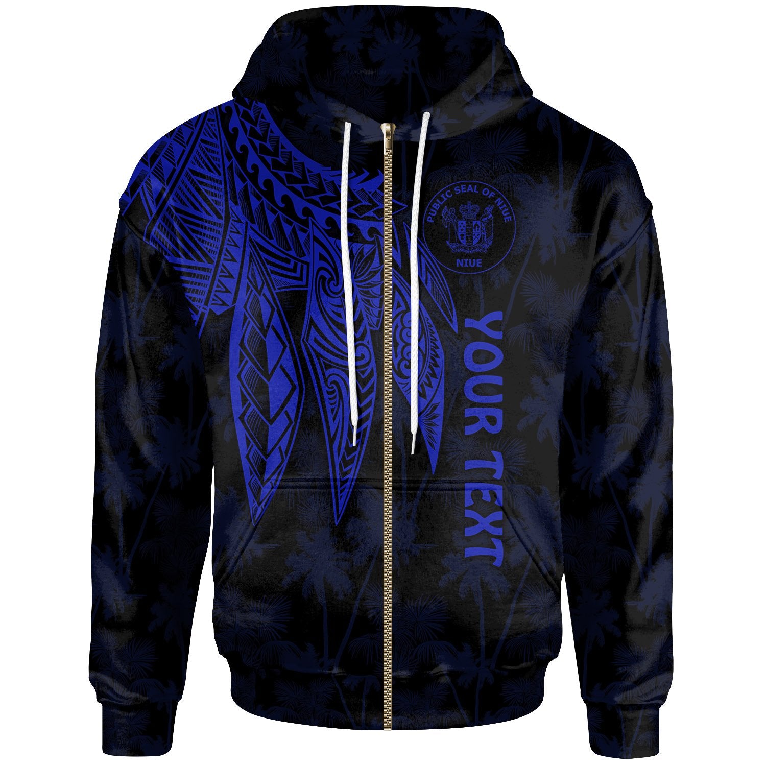 Niue Custom Zip up Hoodie Polynesian Wings (Blue) Unisex Blue - Polynesian Pride