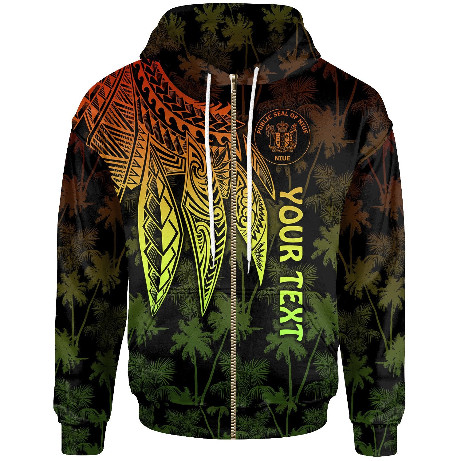 Niue Custom Zip up Hoodie Polynesian Wings (Reggae) Unisex Reggae - Polynesian Pride