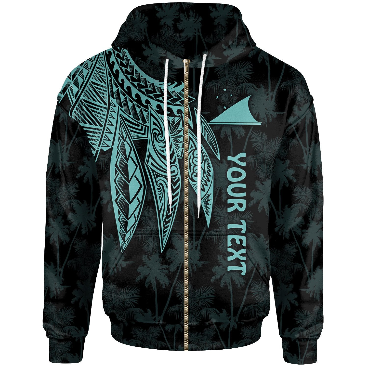Tokelau Polynesian Custom Zip up Hoodie Polynesian Wings (Turquoise) Unisex Turquoise - Polynesian Pride