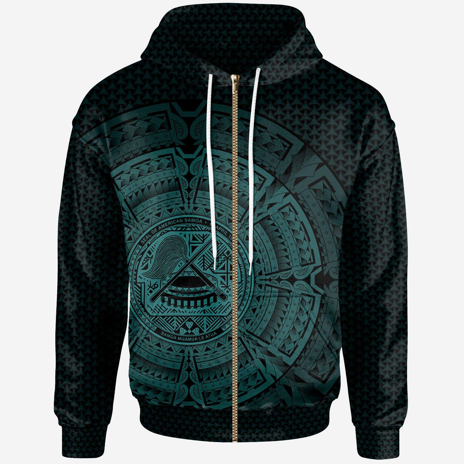 American Samoa Polynesian Zip up Hoodie Polynesian Circle (Turquoise) Unisex Blue - Polynesian Pride