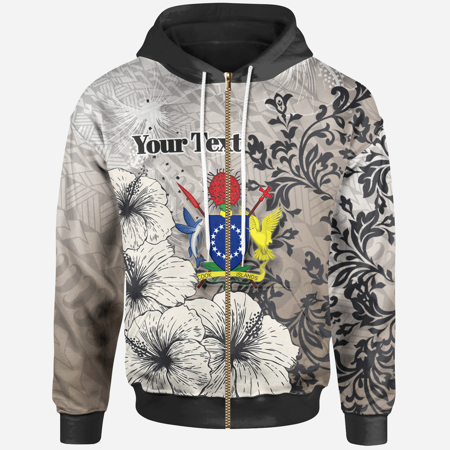 Cook Islands Zip Hoodie Custom Vintage Luxury Floral Style Unisex Nude - Polynesian Pride