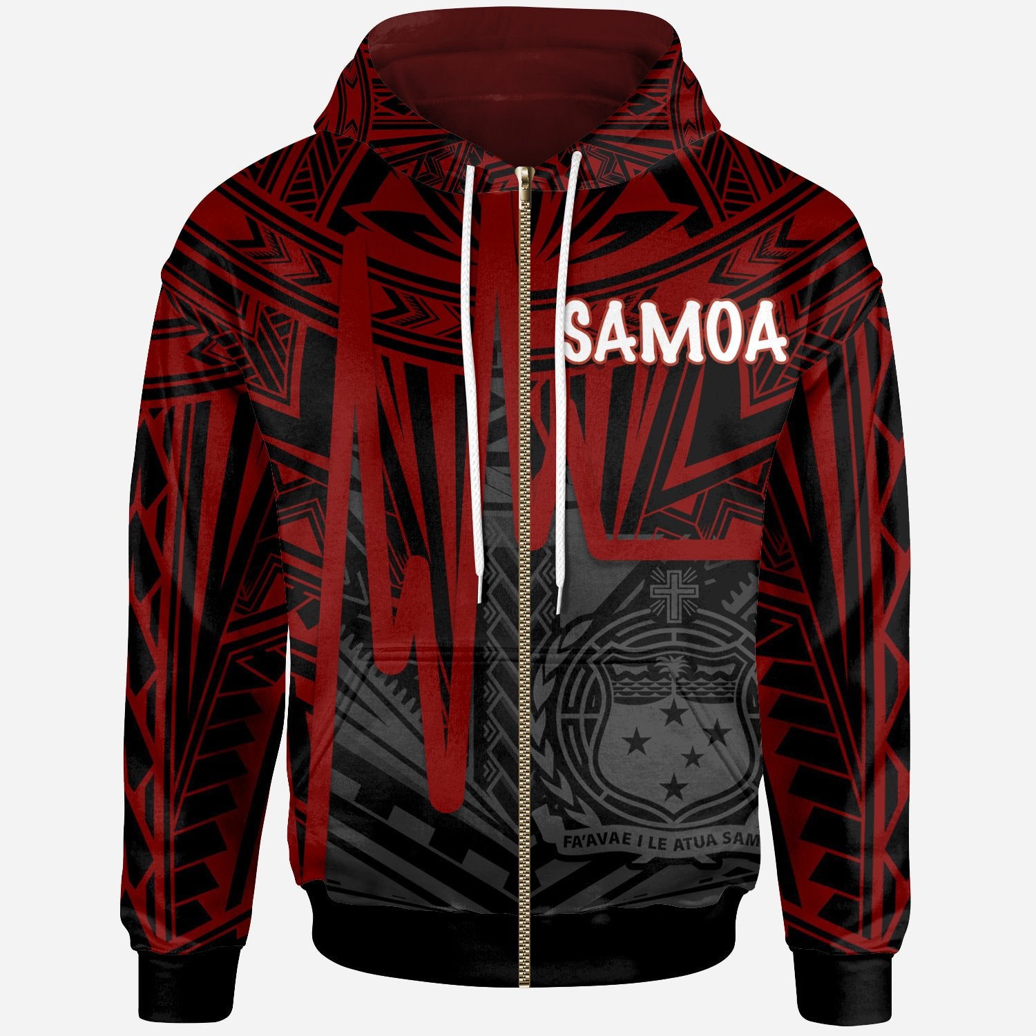 Samoa Zip up Hoodie Samoa Seal With Polynesian Pattern In Heartbeat Style (Red) Unisex Red - Polynesian Pride