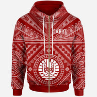 Tahiti Zip up Hoodie Tahiti Seal In Polynesian Tattoo Style (Red) Unisex Red - Polynesian Pride