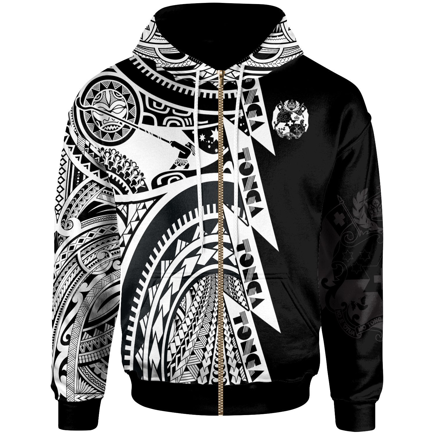 Polynesian Tonga Zip up Hoodie Maui Moana Tattoo with Seal Tonga Unisex White - Polynesian Pride