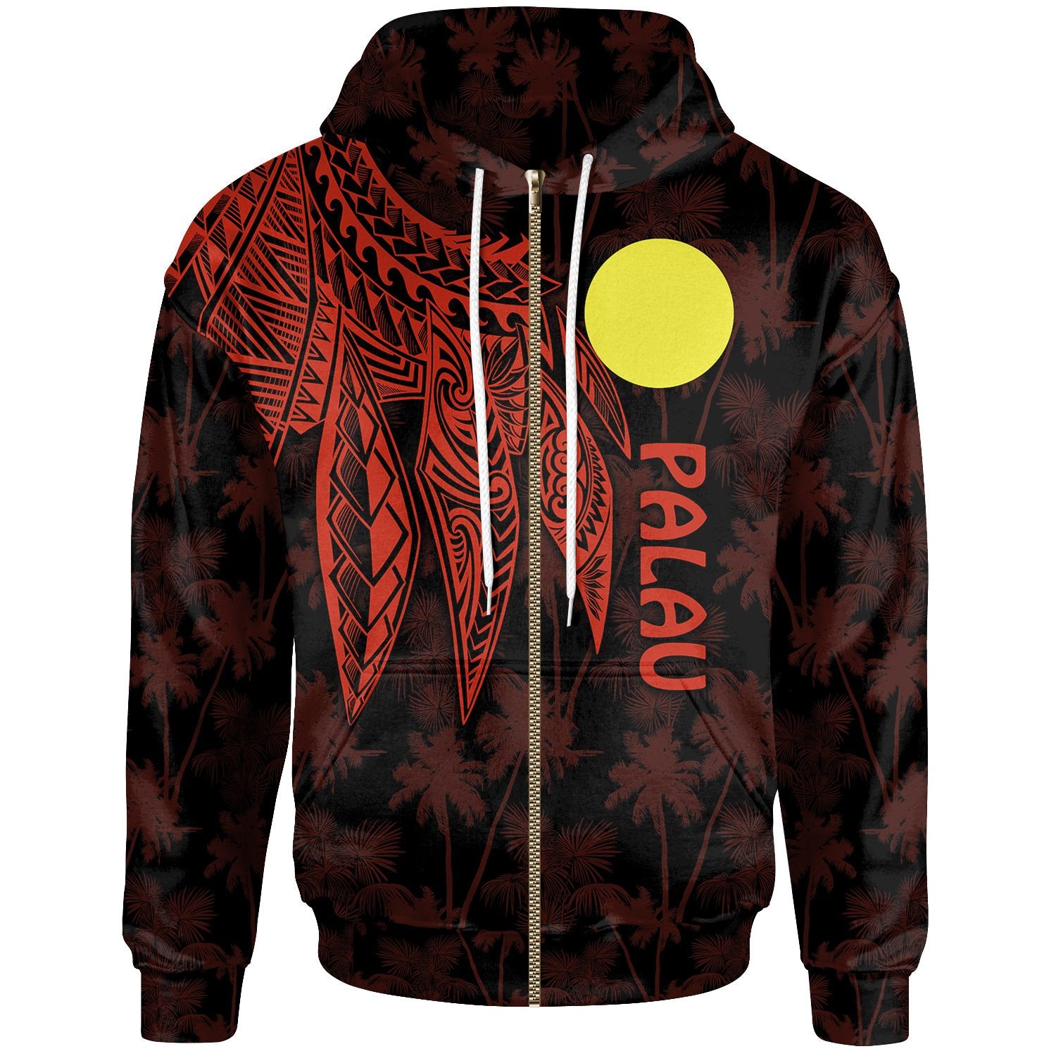 Palau Polynesian Zip up Hoodie Polynesian Wings (Red) Unisex Red - Polynesian Pride