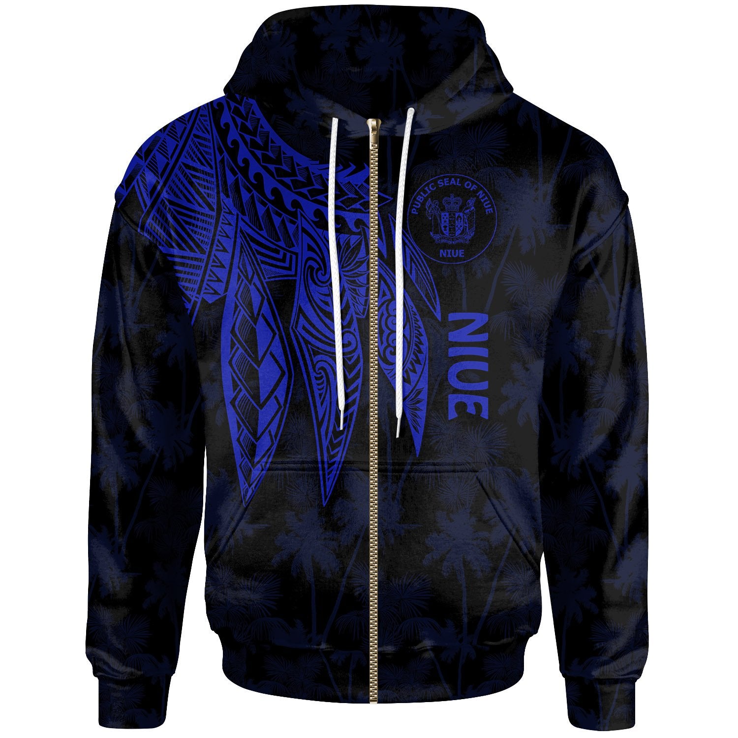 Niue Zip up Hoodie Polynesian Wings (Blue) Unisex Blue - Polynesian Pride