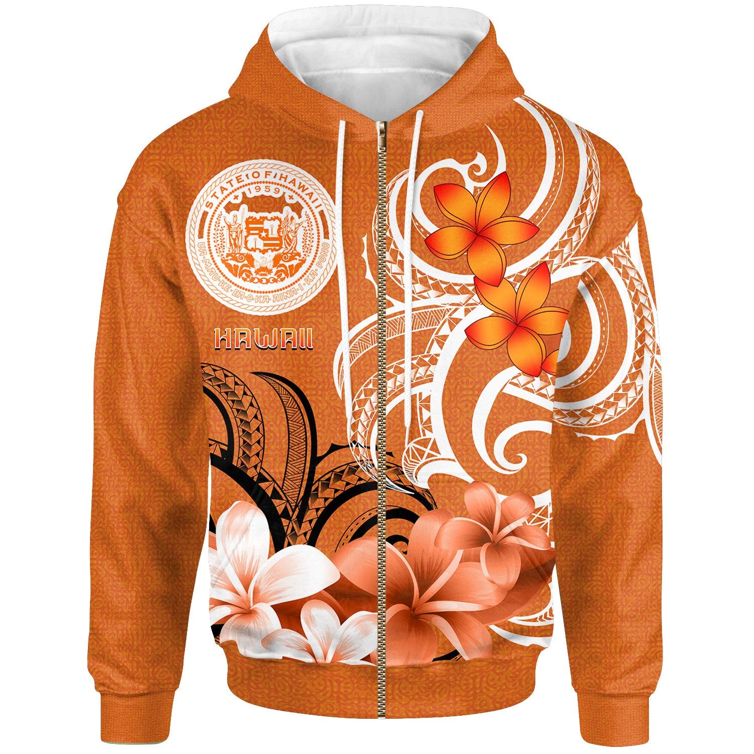 Hawaii Zip up Hoodie Hawaii Seal Hawaiian Spirit Unisex Orange - Polynesian Pride