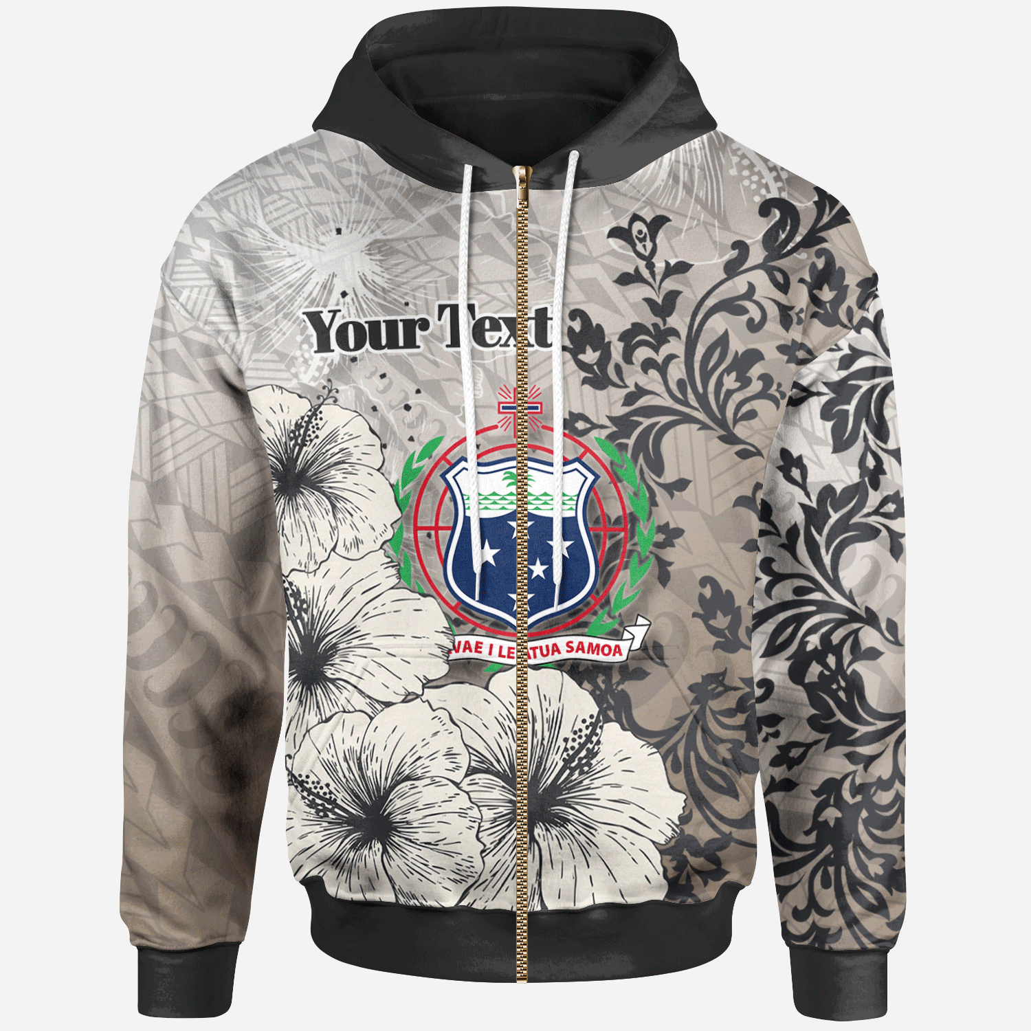 Samoa Zip Hoodie Custom Vintage Luxury Floral Style Unisex Nude - Polynesian Pride