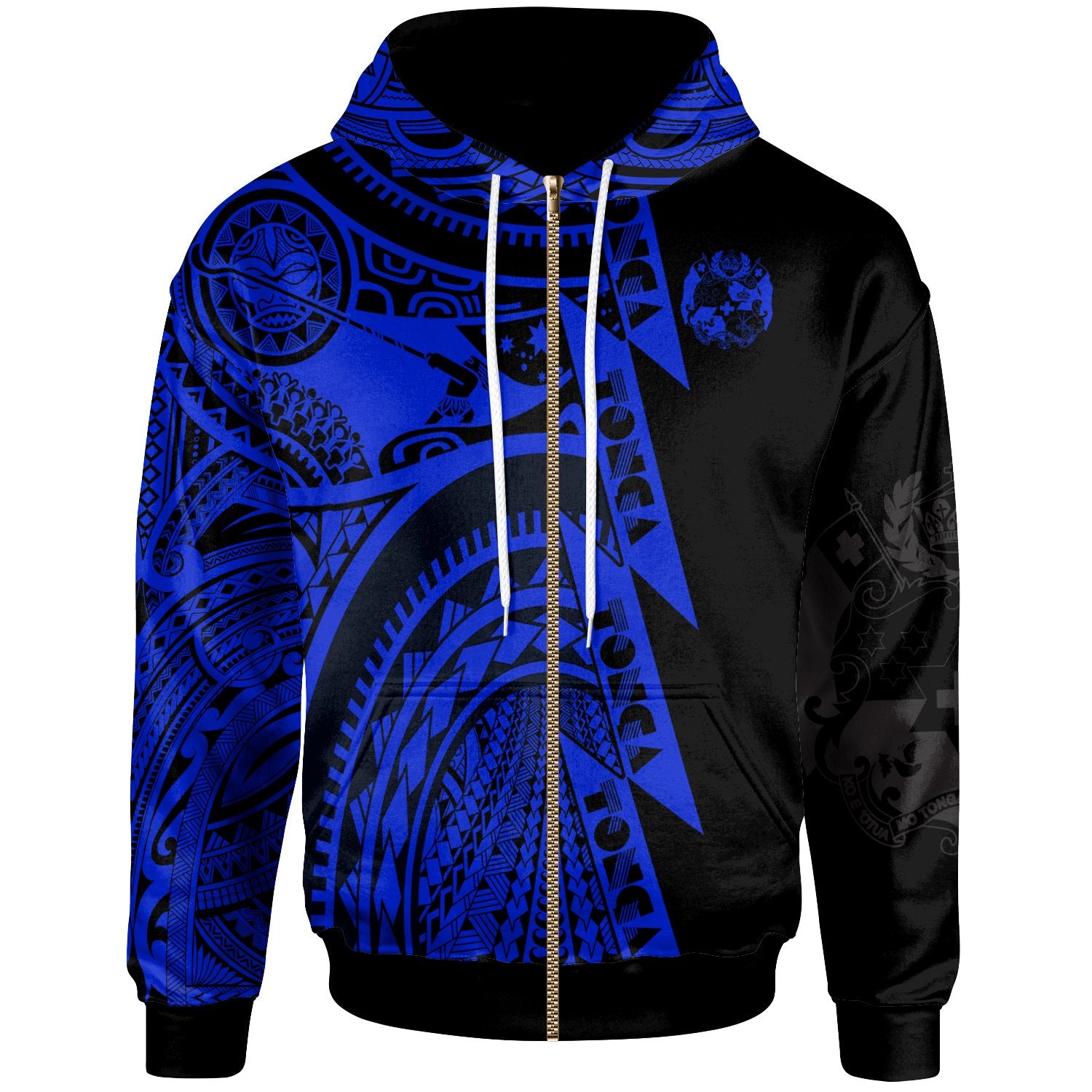 Polynesian Tonga Zip up Hoodie Maui Moana Tattoo with Seal Tonga Unisex Blue - Polynesian Pride