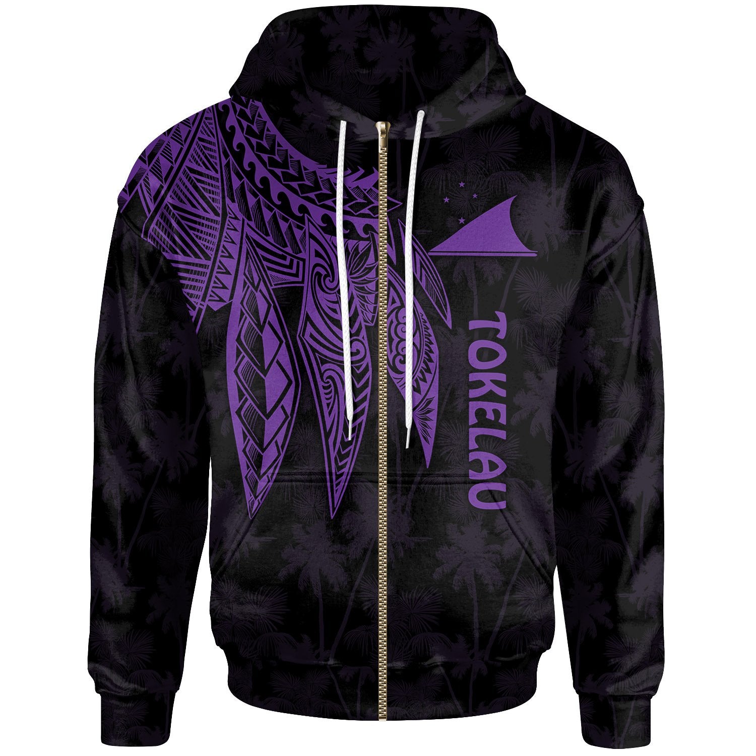 Tokelau Polynesian Zip up Hoodie Polynesian Wings (Purple) Unisex Purple - Polynesian Pride