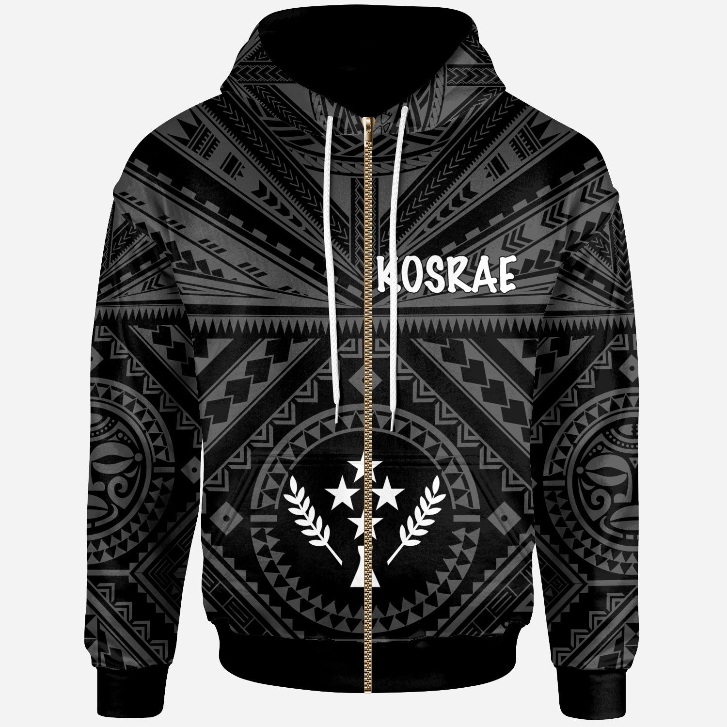 Kosrae Zip up Hoodie Kosrae Flag In Polynesian Tattoo Style Unisex Black - Polynesian Pride