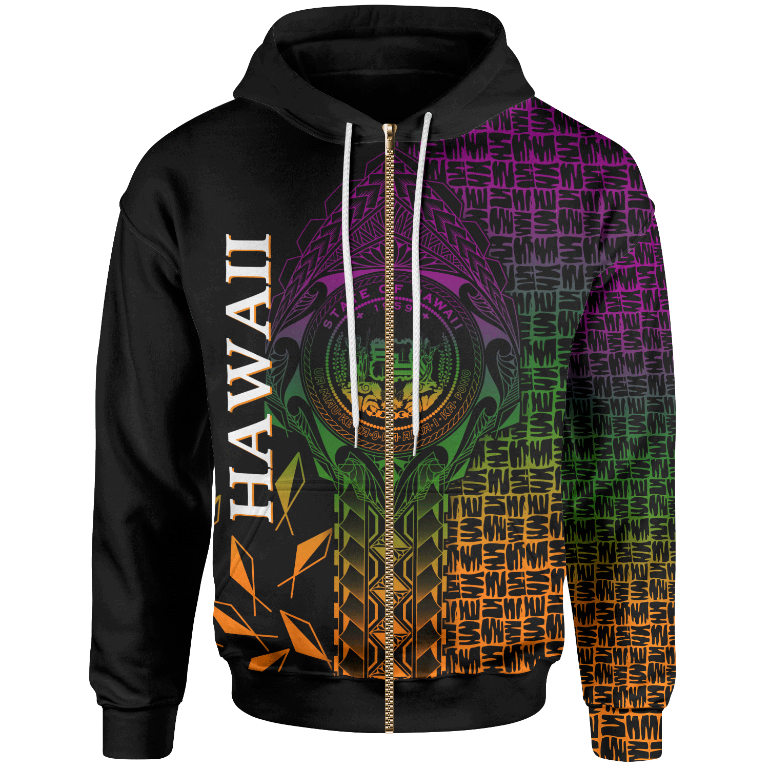 Hawaii Zip up Hoodie Hawaii Seal Rocket Style Unisex Black - Polynesian Pride