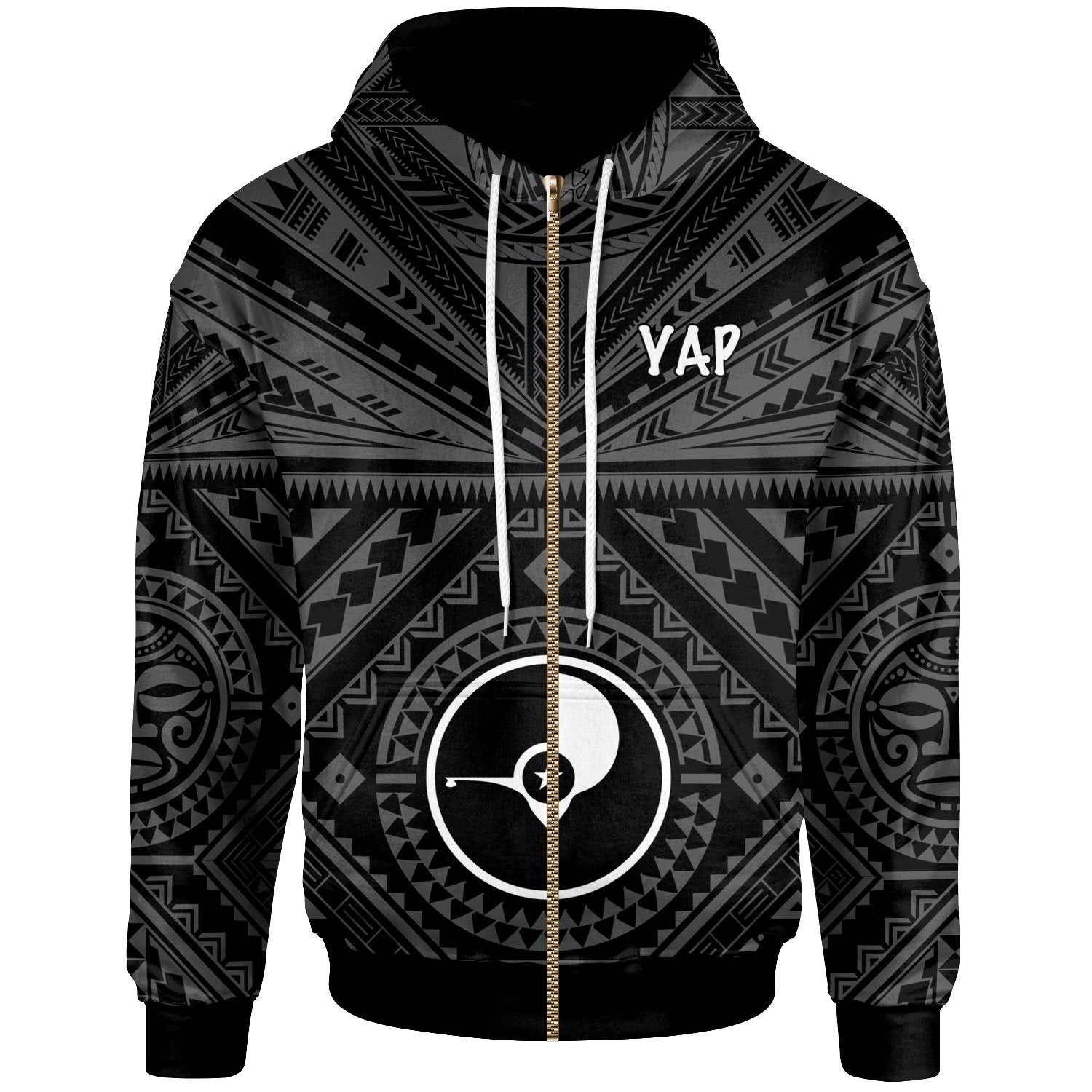 Yap Zip up Hoodie Yap Seal With Polynesian Tattoo Style Unisex Black - Polynesian Pride