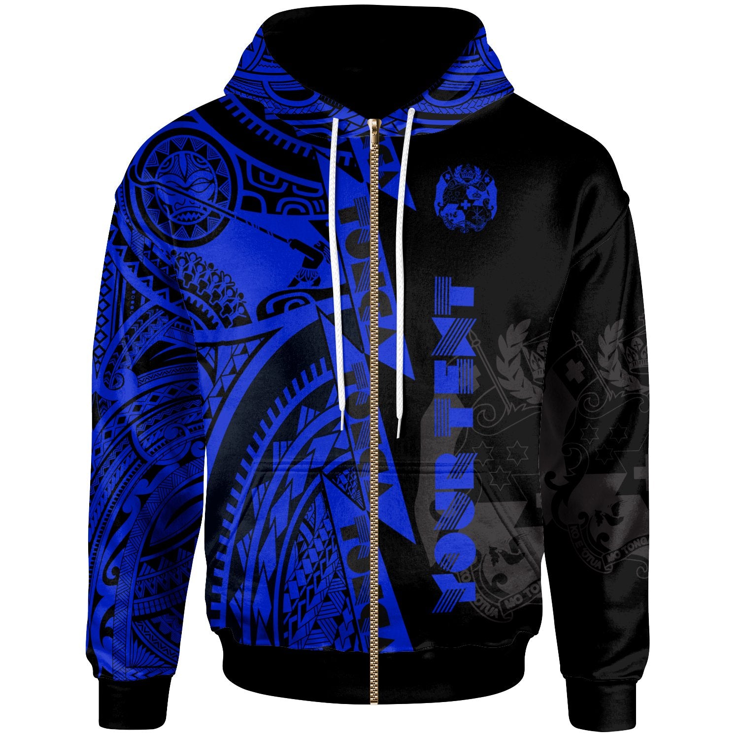 Custom Polynesian Tonga Zip up Hoodie Maui Moana Tattoo with Seal Tonga Unisex Blue - Polynesian Pride